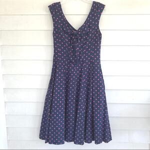 J. Peterman Navy Pink Polka-Dot Silk Cotton Fit & Flare Skirt Sleeveless Dress 4